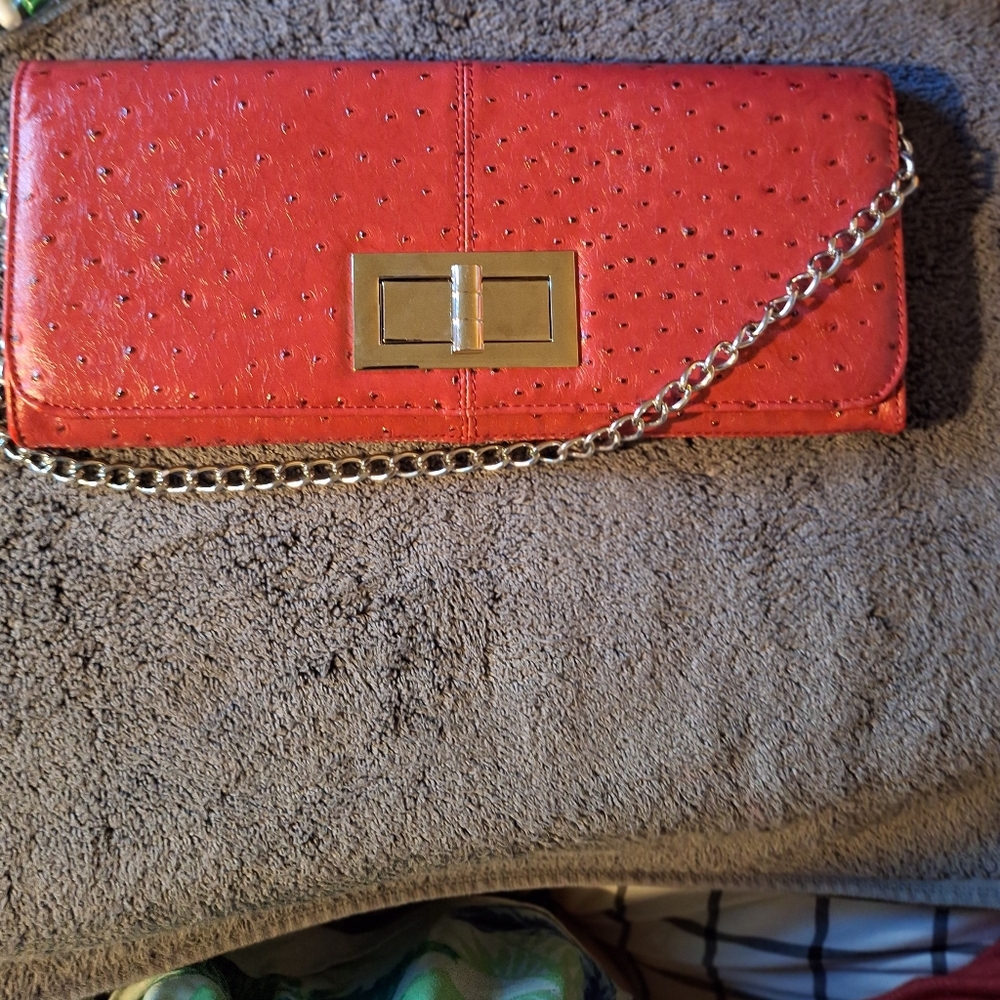 Poppi Jones Red 'Ostrich' Look Purse